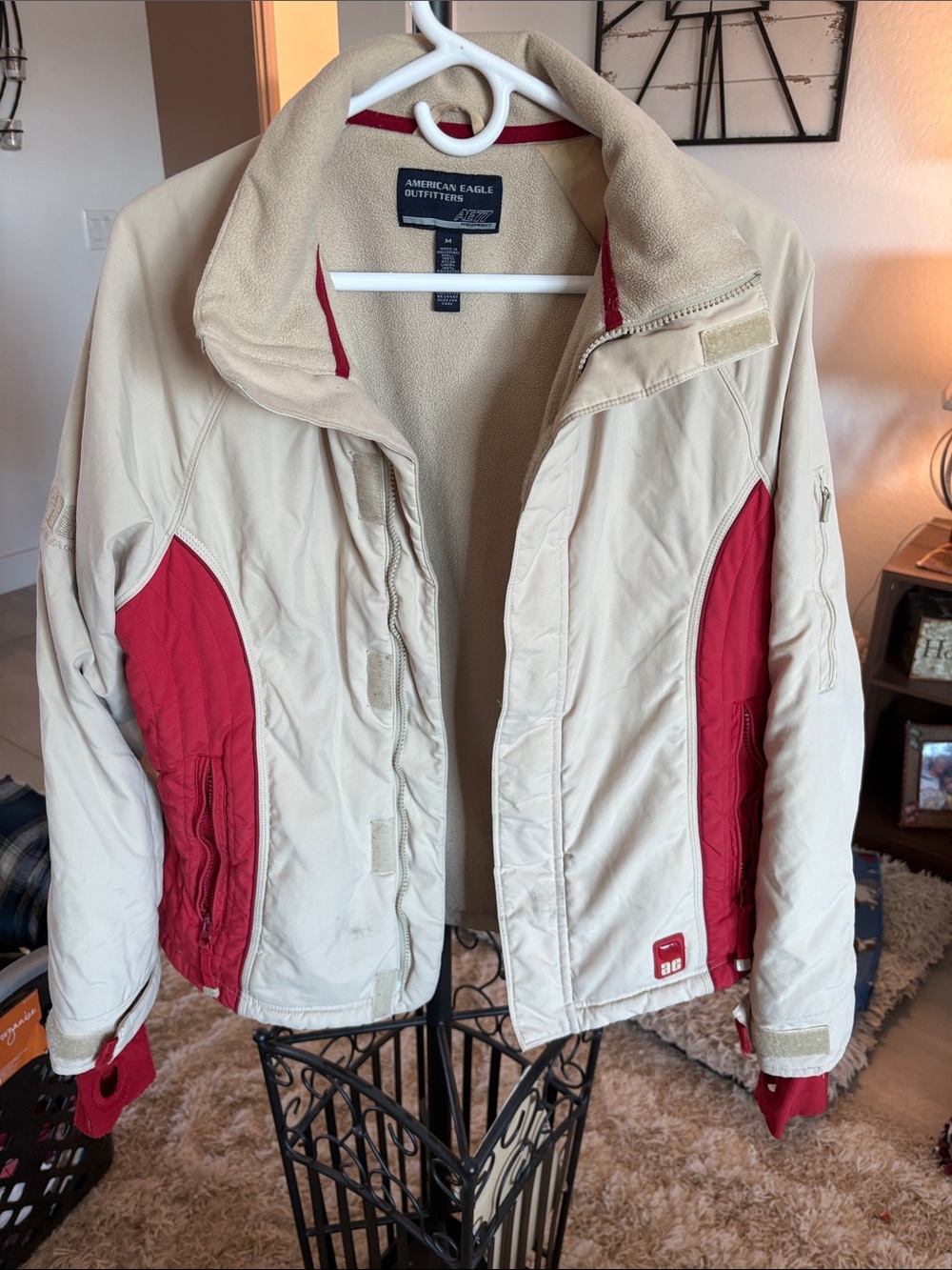 American Eagle Outfitters Tan Jacket with Red Panels